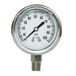 0-100 PSI - 2-1/2" Dial Liquid Filled 304 Stainless Steel Mount Pressure Gauge image