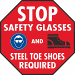16" STOP Safety Glasses Steel Toed Shoes RequiRed Floor Sign image