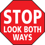 16" Stop Look Both Ways Floor Sign image