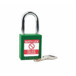 1-1/2" Nylon Safety Padlock, 1-1/2" Steel Shackle, Keyed Alike, Green image