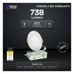 Medinah Power DLR4-9W-5CCT-DV1-W-F-WH DLR Series Canless J-Box Downlight, 4", Wet Location