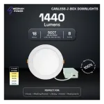 Medinah Power DLR8-18W-5CCT-DV1-W-F-WH DLR Series Canless J-Box Downlight, 8", Wet Location