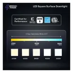 Medinah Power DLS4-9W-CCT-DV1-NA-F-WH Square Downlights, 4", 9W, 5 CCT Selectable