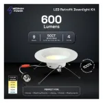 Medinah Power RDLR4-9W-CCT-DV1-NA-F-WH E26 Retrofit Downlight, 4", 5 CCT Selectable
