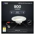Medinah Power RDLR6-12W-CCT-DV1-NA-F-WH E26 Retrofit Downlight, 6", 5 CCT Selectable