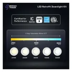 Medinah Power RDLR6-12W-CCT-DV1-NA-F-WH E26 Retrofit Downlight, 6", 5 CCT Selectable