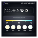 Medinah Power SFM9-18W-5CCT-WH SFM LED Slim, Flush Mount, 9", 18W, 5 CCT Selectable, White