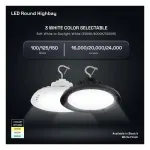 Medinah Power UFO-100T150W-3CCT-DV2-NA-90-BK UFO Round High Bay, Wattage and CCT Selectable, 100-150W, Black