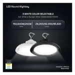 Medinah Power UFO-150T240W-3CCT-DV2-NA-90-BK UFO Round High Bay, Wattage and CCT Selectable, 150-240W, Black