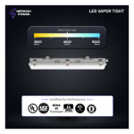 Medinah Power VPT2-20T30W-3CCT-DV2-GR LED Vapor Tight, 2', Wattage and CCT Selectable