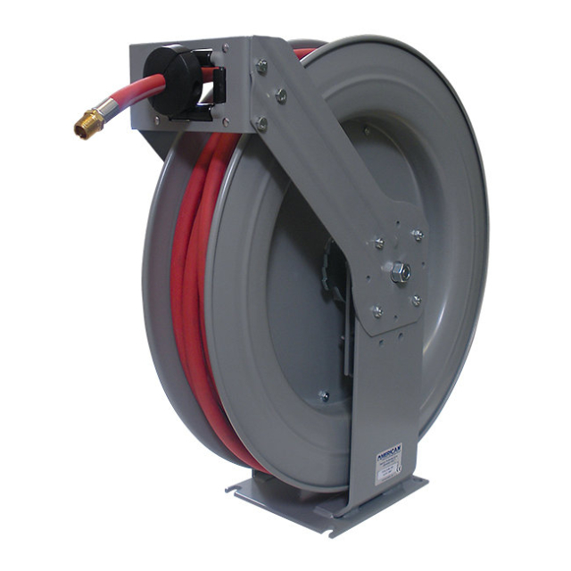 American Lube TIM-3108-75P Platinum Series 1/2" x 75' Premium Double-Arm Air / Water / WWS Reel with Rubber Hose