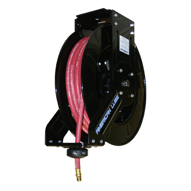 American Lube TIM-3916-50A Advantage Plus Series 3/8" x 50' Double-Arm Air / Water / WWS Reel with Rubber Hose
