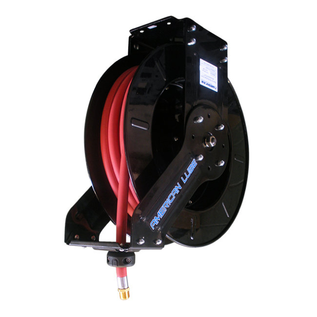 American Lube TIM-3918-50A Advantage Plus Series 1/2" x 50' Double-Arm Air / Water / WWS Reel with Rubber Hose
