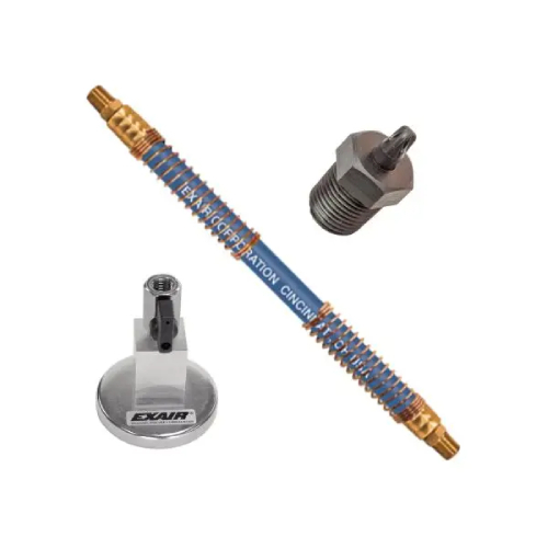 Exair 1108-PEEK-NPT-9386 PEEK Atto Super Air Nozzle, M4x0.5 x 1/8 MNPT with 36" Stay Set Hose and Magnetic Base