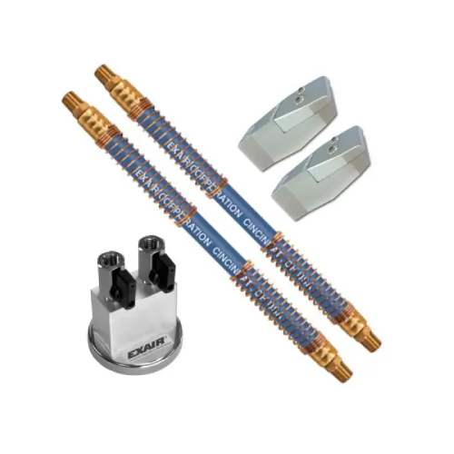 Exair 1122-9412 Blowoff Kit Dual 2" Zinc-Aluminum Flat Super Air Nozzle with Two 12" Stay Set Hoses with Magnetic Base