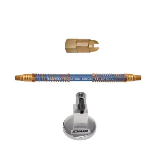 Exair HP1002-9312 1/4 NPT High Power Brass Air Nozzle with 12" Stay Set Hose and Magnetic Base