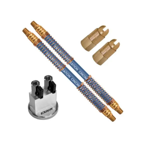 Exair HP1002-9436 1/4 NPT Dual High Power Brass Air Nozzle with Two 36" Stay Set Hose and Magnetic Base