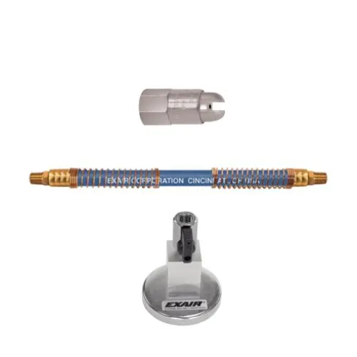 Exair HP1002SS-9312 1/4 NPT High Power Stainless Steel Air Nozzle with 12" Stay Set Hose and Magnetic Base