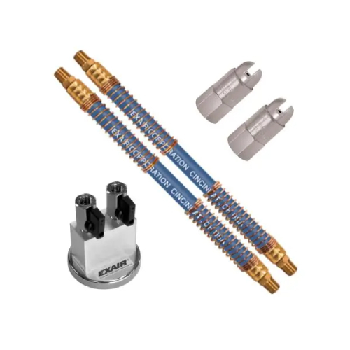 Exair HP1002SS-9424 1/4 NPT Dual High Power Stainless Steel Air Nozzle with Two 24" Stay Set Hose and Magnetic Base