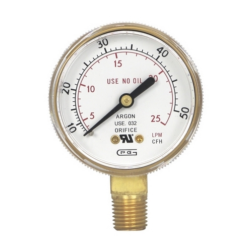 Gentec G20-050CFSP 2" Dual Scale Gauge, Steel Case, 50SCFH, Gold, Skin Pack