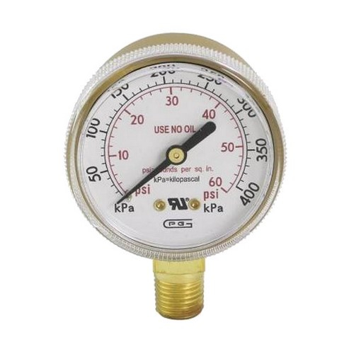 Gentec G20-060SP 2" Dual Scale Gauge, Steel Case, 60 PSI, Gold, Skin Pack