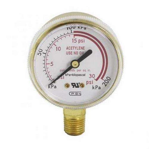 Gentec G20B-030RL 2" Dual Scale Gauge, Brass Case, 30PSI, 15PSI Red Line