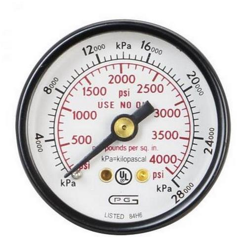 Gentec GR15-4000CS 1.5" Dual Scale Gauge, Steel Case, 4000PSI, Rear, Black, Clamshell Pack