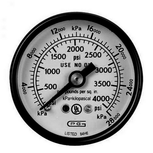 Gentec GR15-4000G 1.5" Dual Scale Gauge, Steel Case, 4000PSI, Rear, Gold