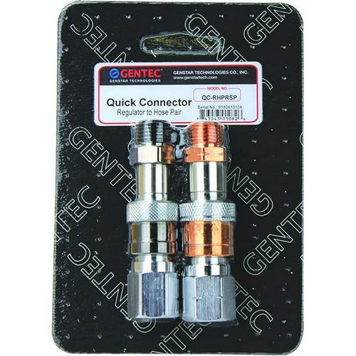 Gentec QC-RHPRSP Regulator to Hose Quick Connector, with Check Valve, Pair (Fuel, Oxygen), Skin Pack