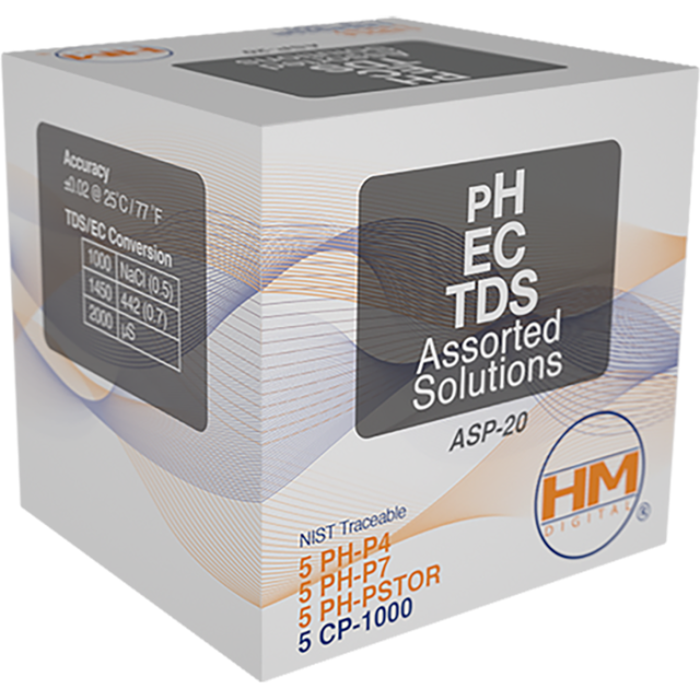 pH Meters HM Digital ASP-20 20 Pack Mix of 1000 ppm TDS, pH 4, pH7, pH Storage Solutions
