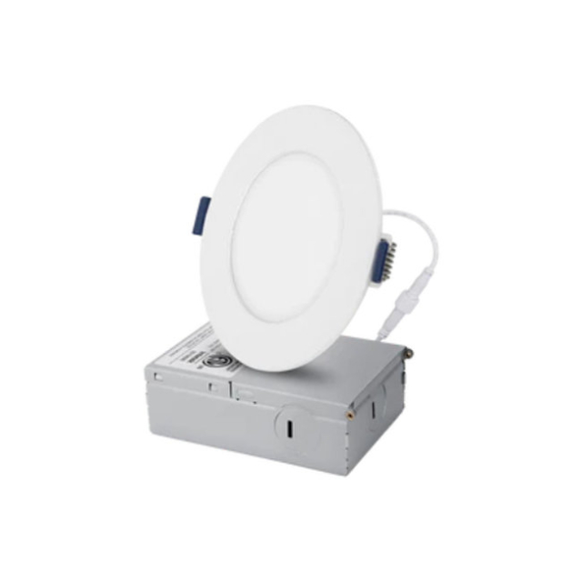 Medinah Power DLR6-12W-CCT-DV1-NA-F-WH DLR Series Canless J-Box Downlight, 6", Damp Location