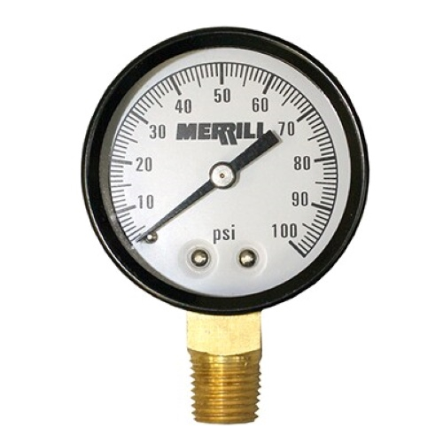 Merrill PG100 Pressure Gauge for 0-100 PSI Steel Case Std. Brass Connector