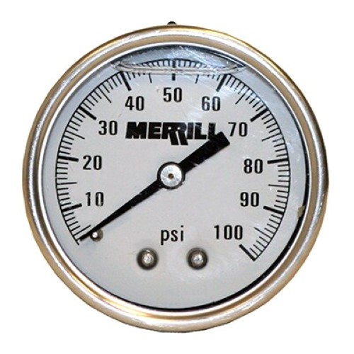 Merrill PGLB100 Liquid Filled Pressure Gauge for 0-100 PSI with Back Mount