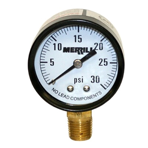 Merrill PGNL30 0-30 PSI - 2" Dial Pressure Gauge 1/2 Increments, 1/4" NTP - Lower Male