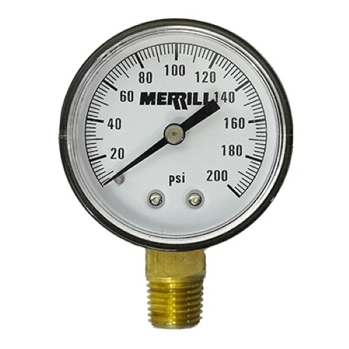 Merrill PGP200 Plastic Pressure Gauge for 0-200 PSI Std. Brass Connector