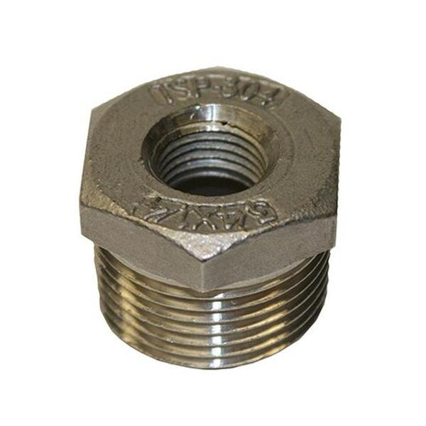 Merrill SSHB7525 3/4" Female Iron Pipe (FIP) x 1/4" Male Iron Pipe (MIP) Stainless Steel Hex Bushing