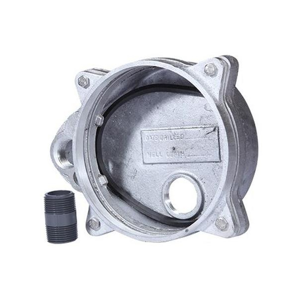 Merrill WCOC600 WCO Series 6" x 6-5/8" Aluminum Cap w/ 1-1/4" Top Tapping & 1" PVC Nipple, 3/4" Vent