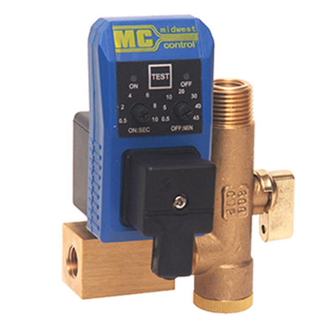Midwest Control MCDV25-S 1/4 Condensate Drain Timer w/BPS Strainer 115V 230 PSI