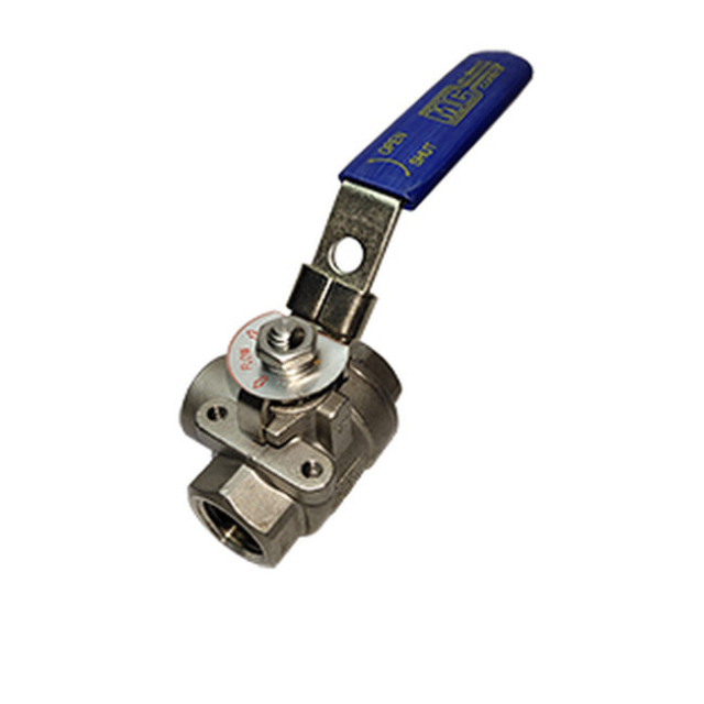 Midwest Control SSTW-100 1" FPT 3-Way 316SS Ball Valve Locking Handle 1000 PSI CWP