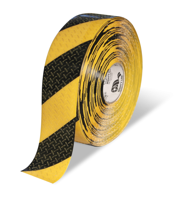 Mighty Line MTH370 3" Anti-Slip Yellow and Black Diagonal Color Floor Tape - Mighty TAC - 100' Roll