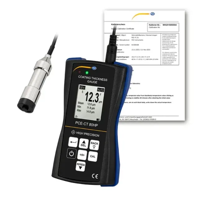 PCE Instruments PCE-CT 80HP-FN0D5-ICA Coating Thickness Gauge with V-Groove Sensor incl. ISO Calibration Certificate
