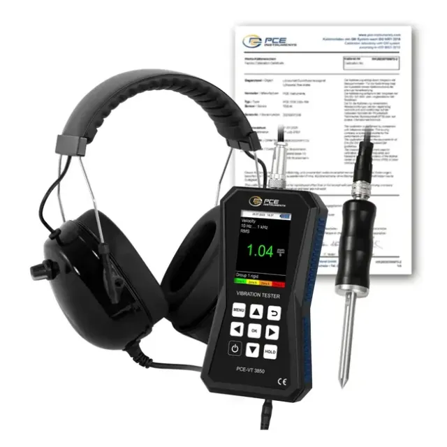 PCE Instruments PCE-VT 3850S-ICA Accelerometer with Peak Value Measurement incl. ISO Calibration Certificate