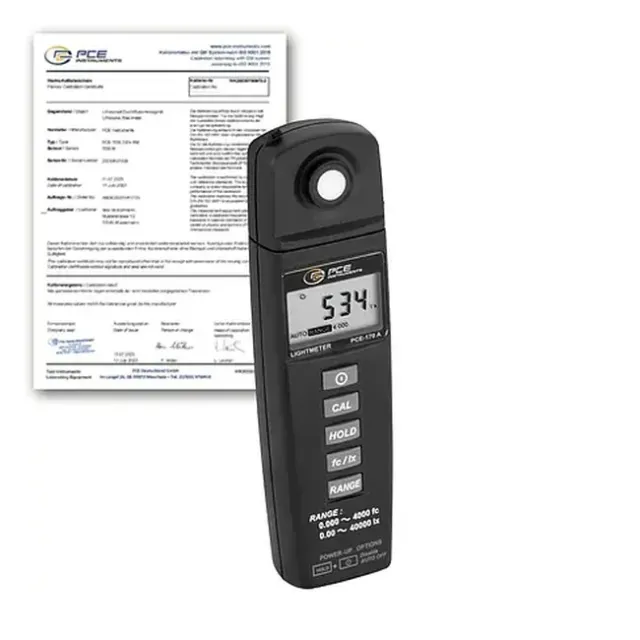 PCE Instruments PCE-170 A-ICA Lux Meter with Built-In Sensor incl. ISO Calibration Certificate