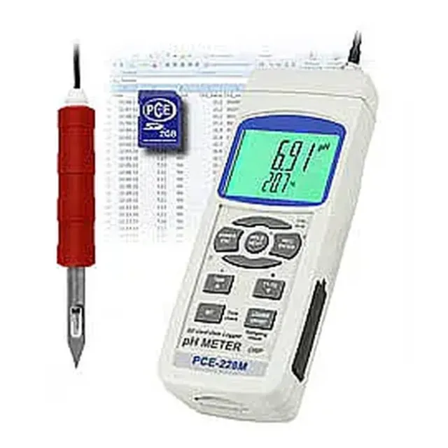 PCE Instruments PCE-228M-ICA Food pH Meter, pH electrode probe, 0.00 to 14.00 pH incl. ISO Calibration Certificate