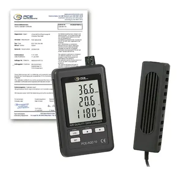 PCE Instruments PCE-AQD 10-ICA CO2 / Humidity / Temperature Datalogger, 0 to 4000 ppm incl. ISO Calibration Certificate