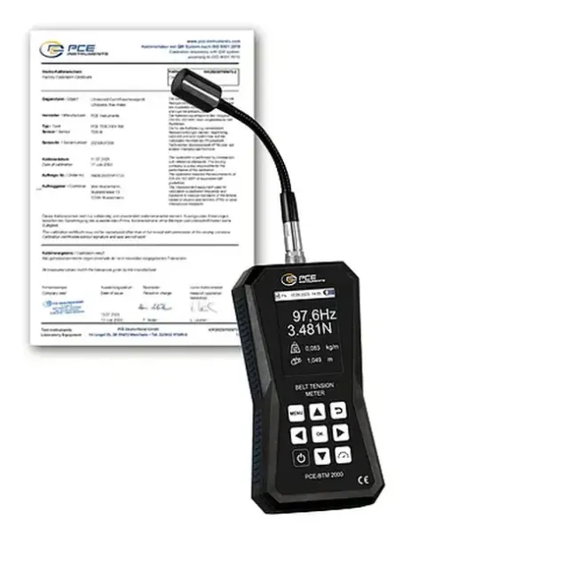 PCE Instruments PCE-BTM 2000A-ICA Belt Tension Meter for Fast and Accurate Measurement of Belt Tension incl. ISO Calibration Certificate