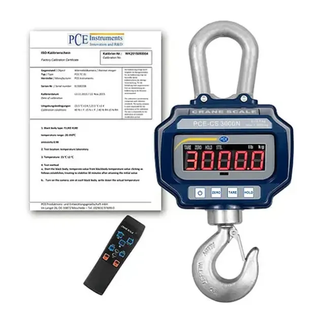 PCE Instruments PCE-CS 3000N-ICA Hanging Crane Scale, up to 300 kg incl. ISO Calibration Certificate