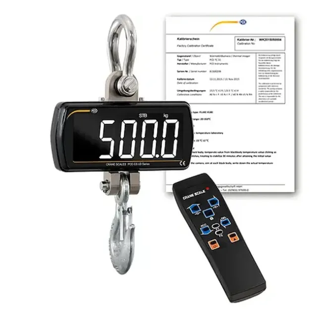 PCE Instruments PCE-CS 500LD-ICA Crane Scale with Remote Control Measuring Ranges 0 ... 500 kg incl. ISO Calibration Certificate