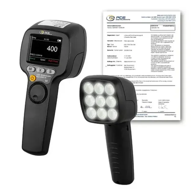 PCE Instruments PCE-DSX 10-ICA Tachometer with 9 Powerful LEDs incl. ISO Calibration Certificate