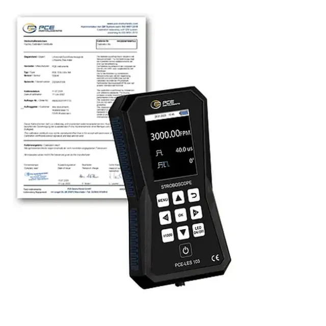PCE Instruments PCE-LES 103-ICA Tachometer with 3 High-Power LEDs incl. ISO Calibration Certificate